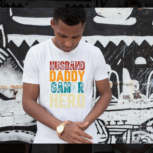 Husband Daddy Gamer Hero  Father's Day tshirt