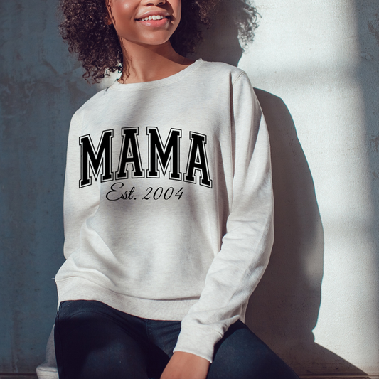 Mama established with a date sweatshirt