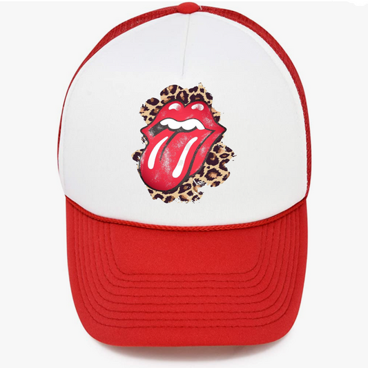 Red lips Leopard print rock women's  Mesh cap