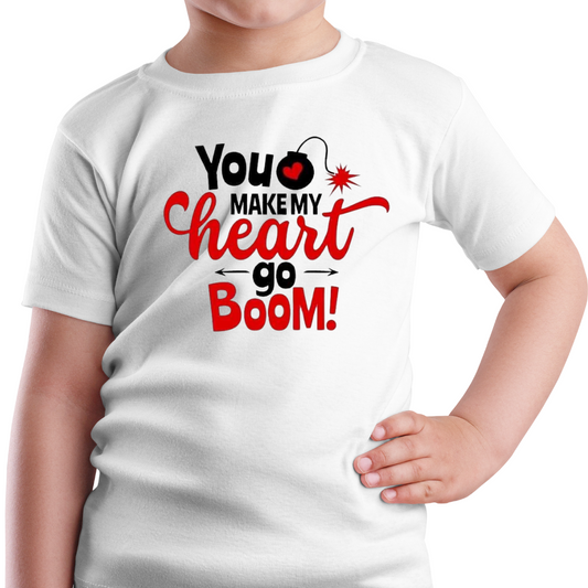 You make my heart go boom 💥 BOY'S  VALENTINES T-SHIRT