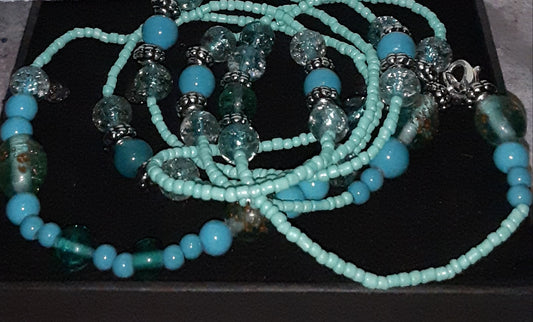 Turquoise and silver waist bead