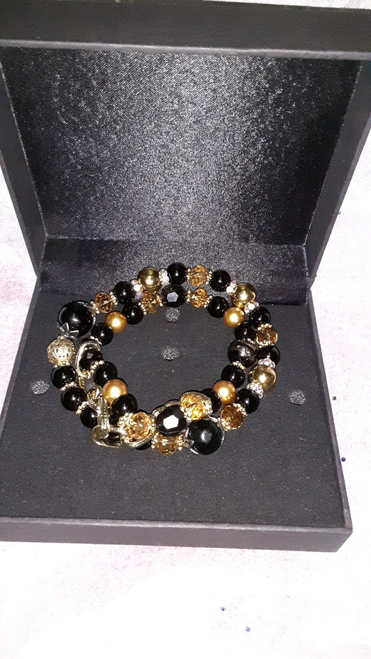 Stacked Two Piece Black and Gold  Bracelet