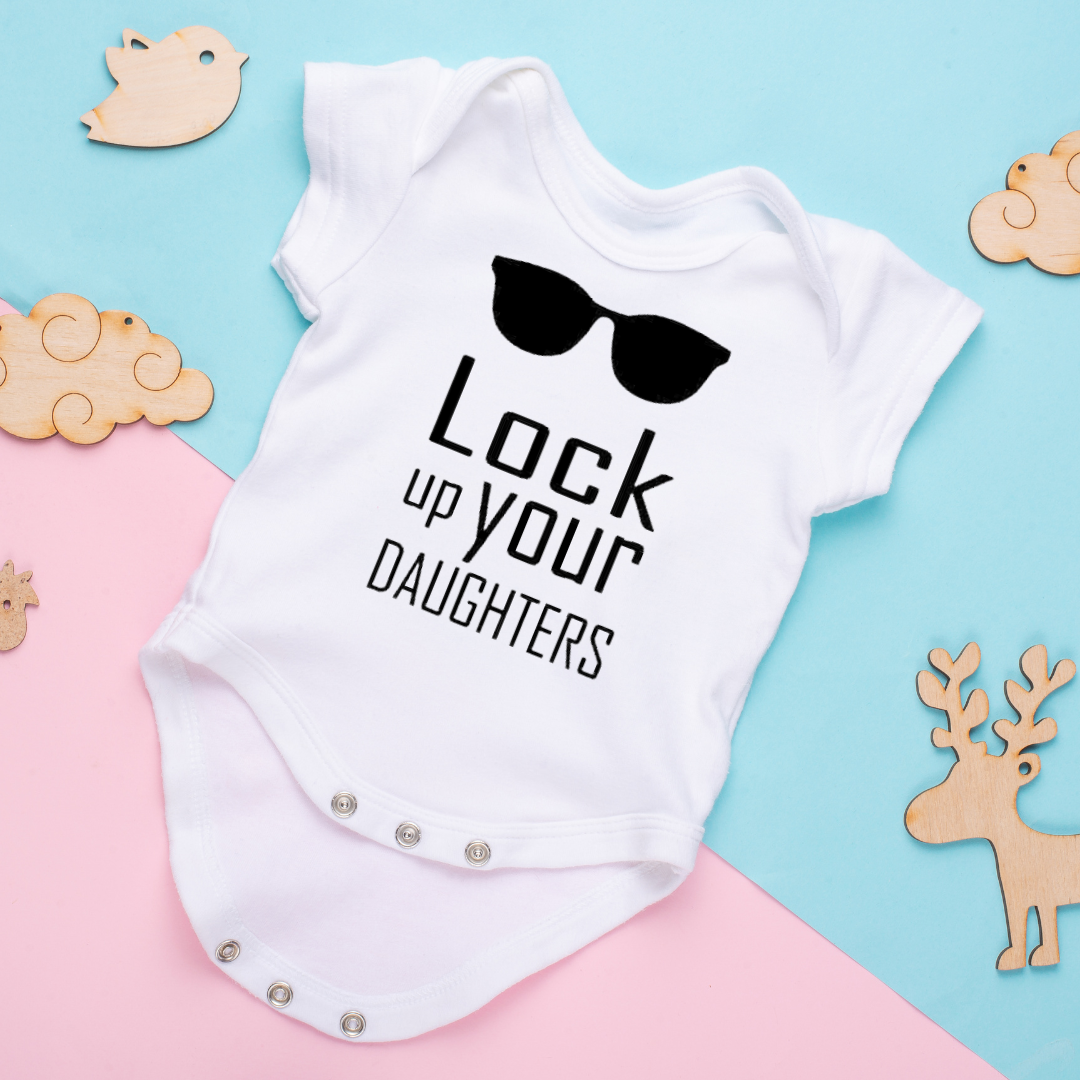 Lock up your Daughters baby boy onesie