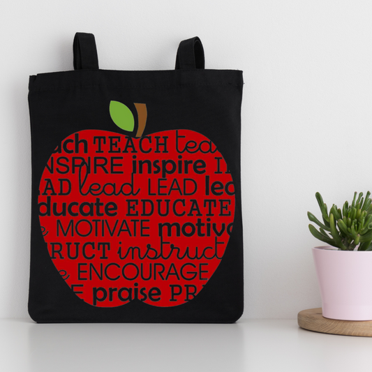 Black Tote Bag with Apple and Inspirational words