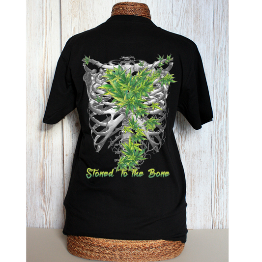 Stoned to the bone skeleton back design tshirt